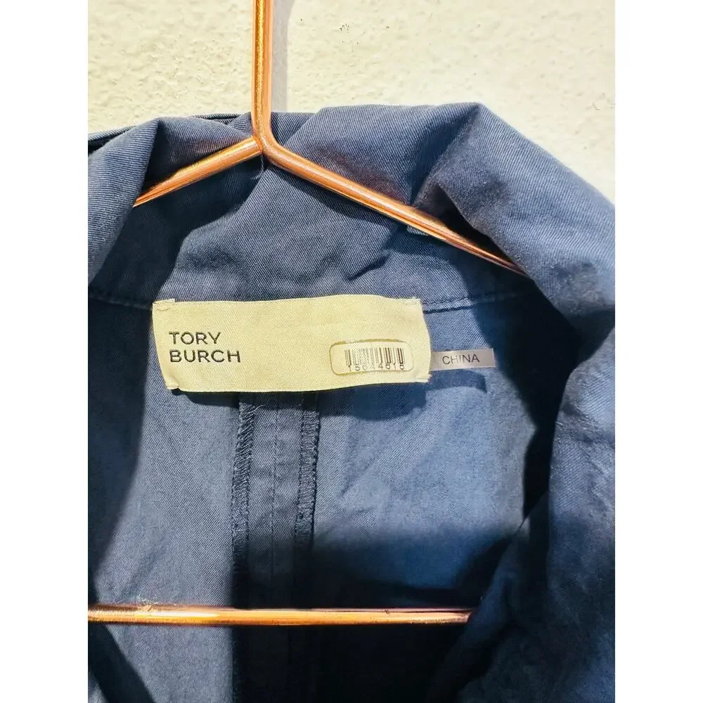 TORY BURCH Dark Blue 100% Cotton A-Line Short Sleeve Wrap Shirtdress Size 0
